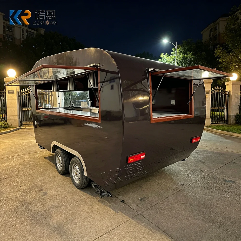 

Прицеп-фургон для еды из нержавеющей стали в винтажном стиле, фургон для вафель, фудтрак для фастфуда с полностью оборудованной кухней