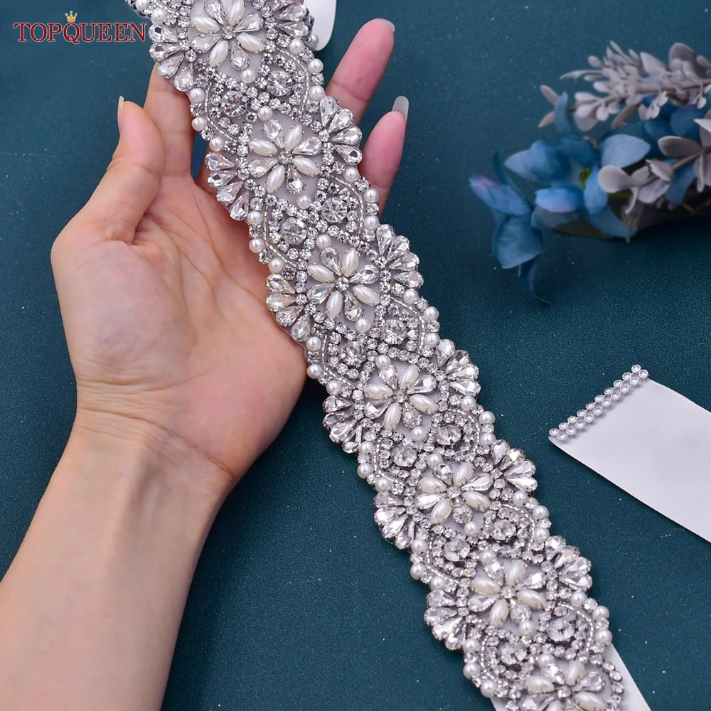 TOPQUEEN Iuxury Bridal Dress Belts Women's Rhinestones Decoration Bride Wedding Accessories for Evening Party Gown Sashes S04B