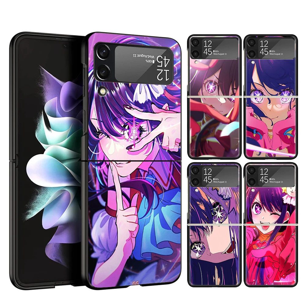 Japan Anime Oshi No Ko Cover Phone Case For Samsung Galaxy Z Flip 6 5 4 3 5G Flip6 Flip5 Flip4 Flip3 Black Hard Fundas Shell