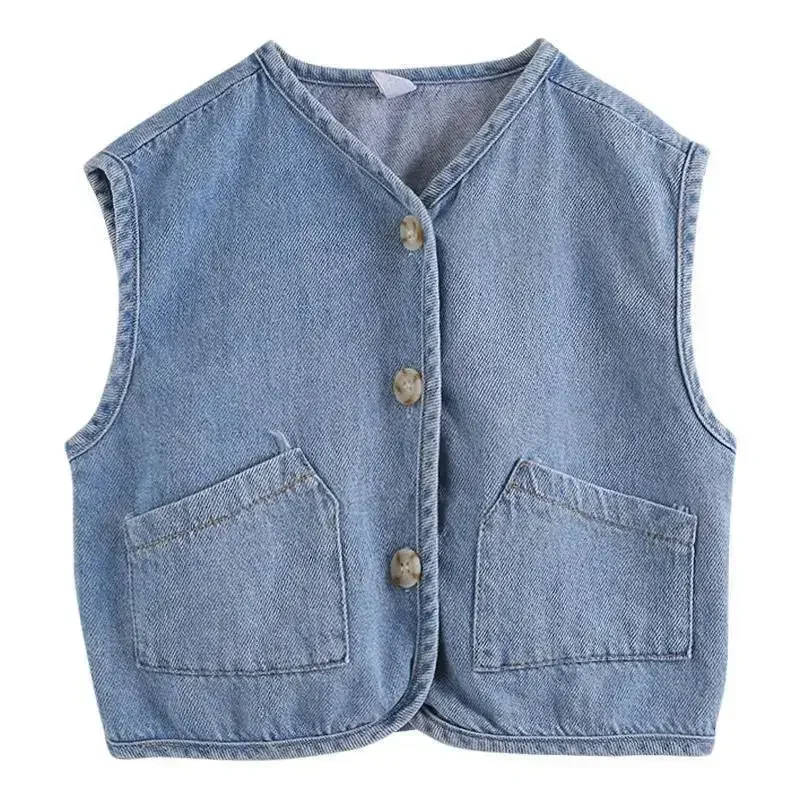 Chaleco vaquero azul para niños de 1 a 8 años, chaqueta sin mangas para niños y niñas, chaleco de moda para primavera y otoño, prendas de vestir exteriores para niños