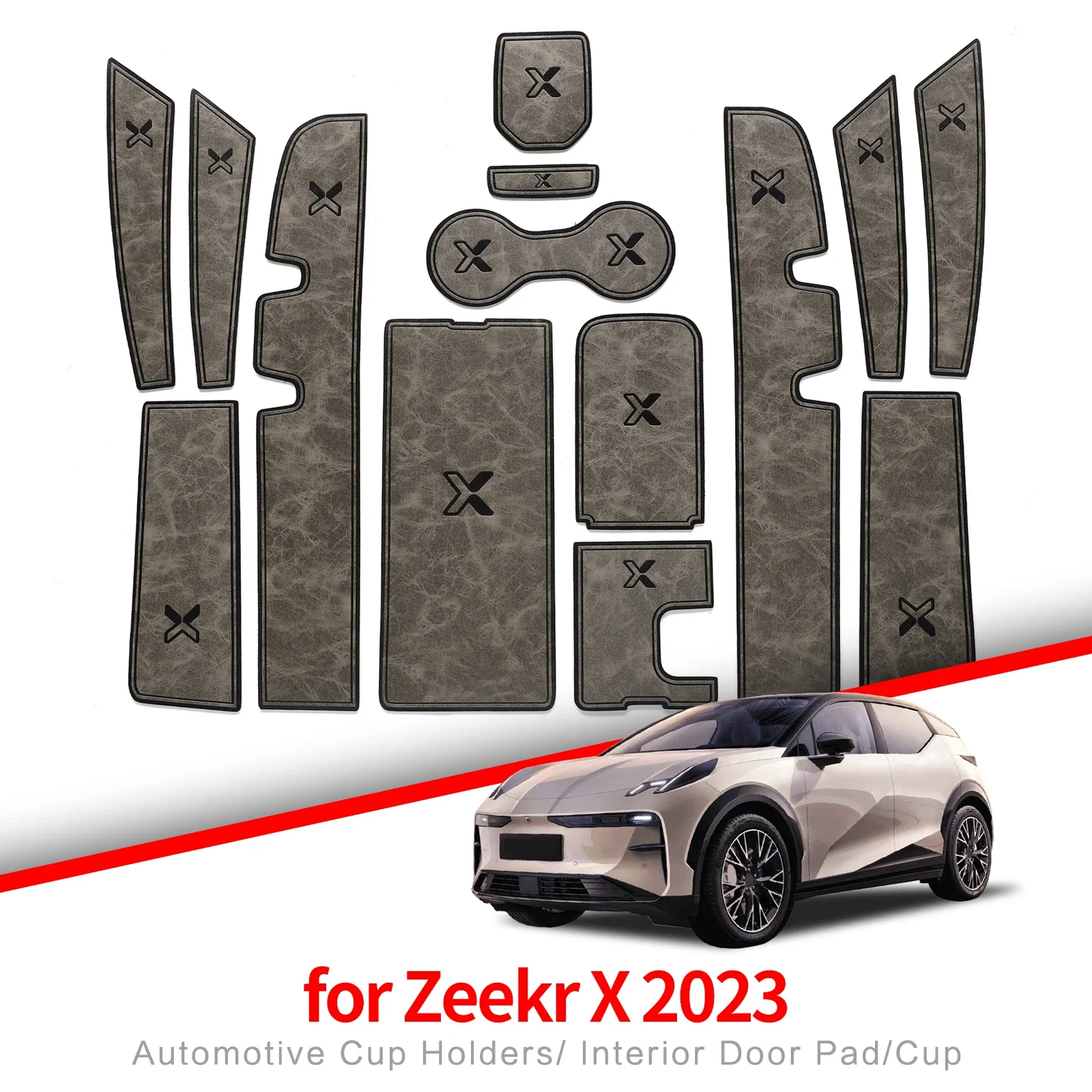 for Zeekr X 2023 Leather Gate Slot Mat Cortex Door Groove Pad Cup Holder Car Accessories Water Coaster Protection