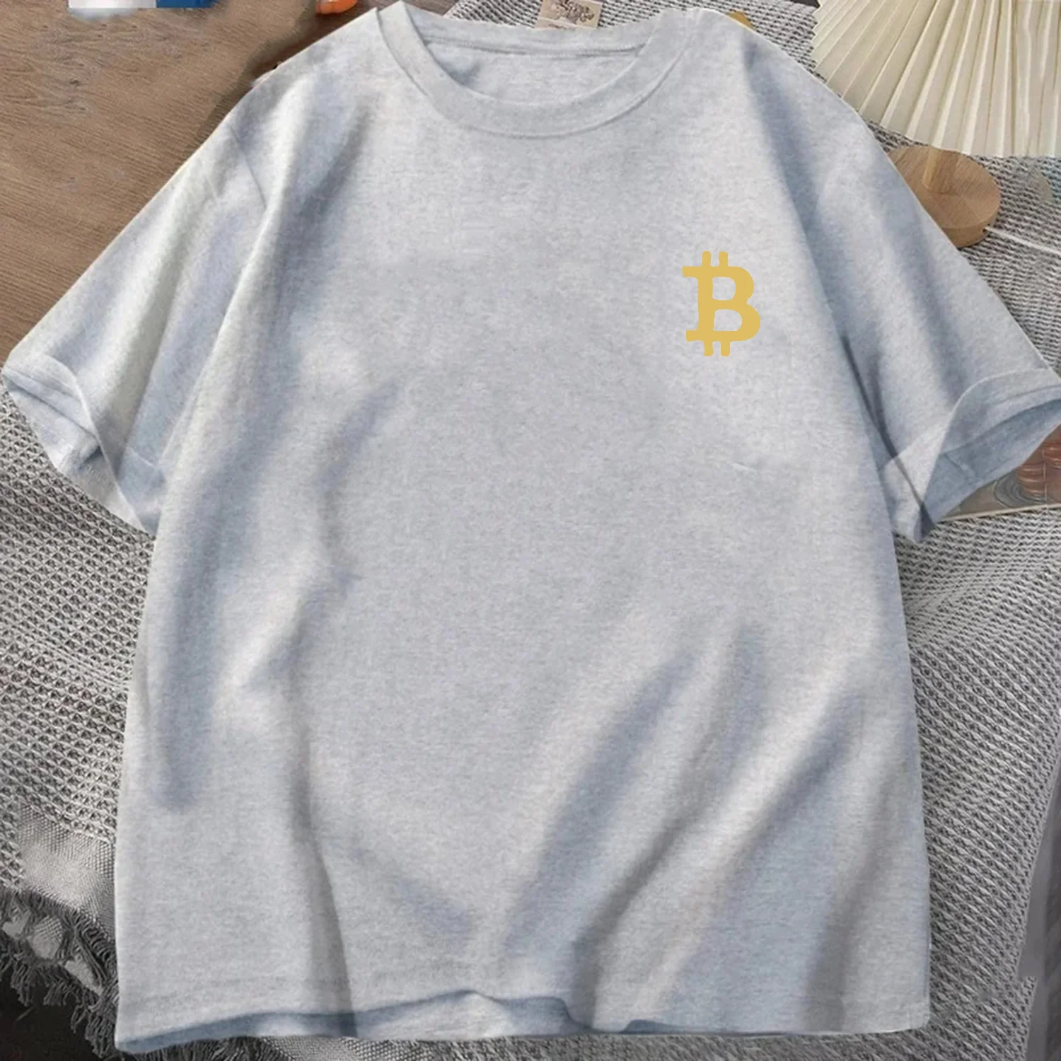 الذهبي 3D بيتكوين شعار تي شيرت الصيف الرجال Trucksuit جولة الرقبة قصيرة الأكمام قمم القطن رياضية عارضة الأزياء البلوز #5