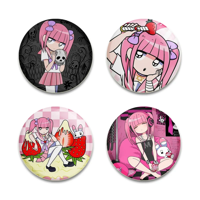 Menhera Chan Comic Characters Badge Pink Cartoon Figure Brooch Cosplay Cute Round Enamel Pin for Backpack Clothes Gift Accessory