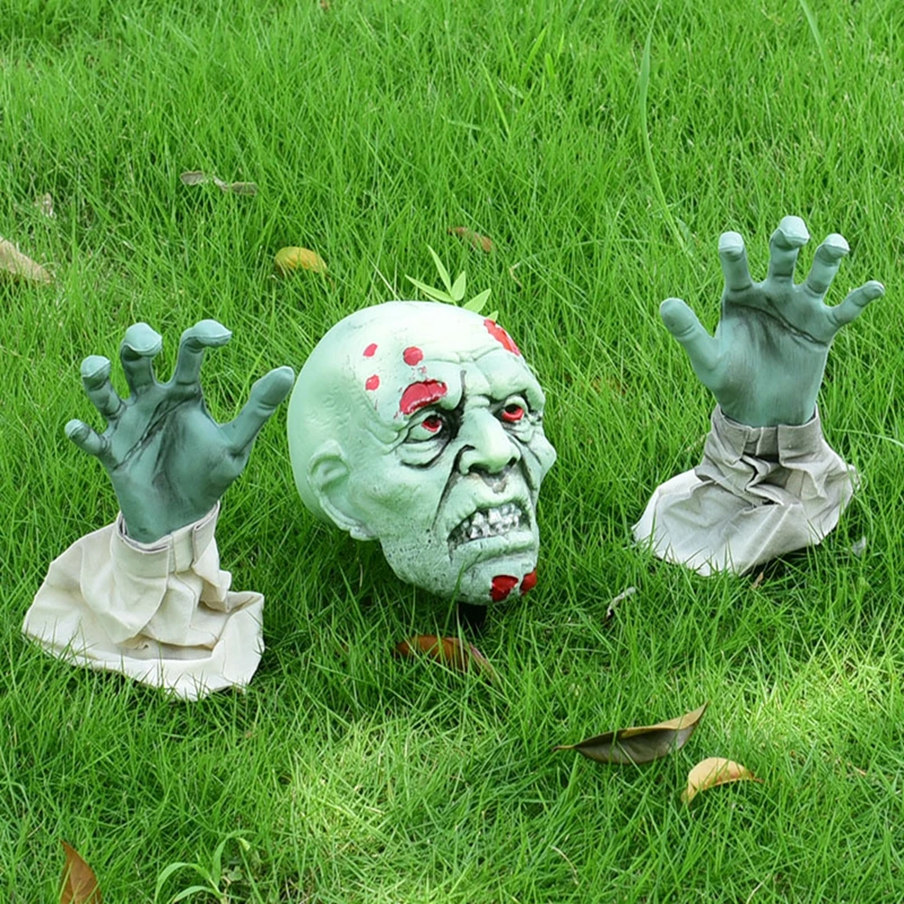 Halloween Zombie Stakes Outdoor Decoration Realistic Skeleton Head Stakes Scary Groundbreaker Zombie Lawn Stakes for Patio Yard