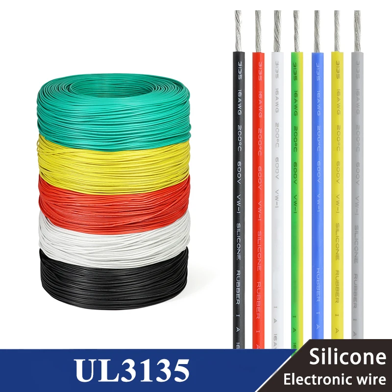 

1/5/10M UL3135 Wire Silicone Insulation Tinned Copper 30 28 26 24 22 20 18 16 14 12 10 AWG High Temperature Resistant Cable Line