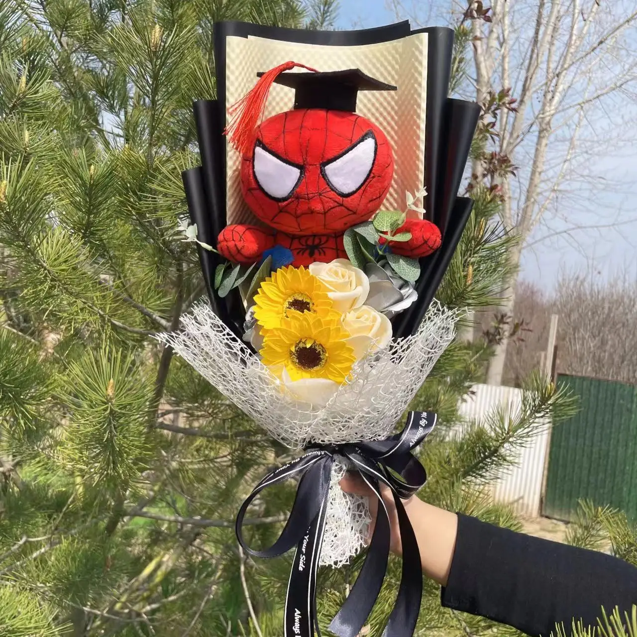 Super Hero Spider-Man Hulk Superman Captain America Plush Dolls Stuffed Animals bouquets for Boys Christmas Graduation Gifts