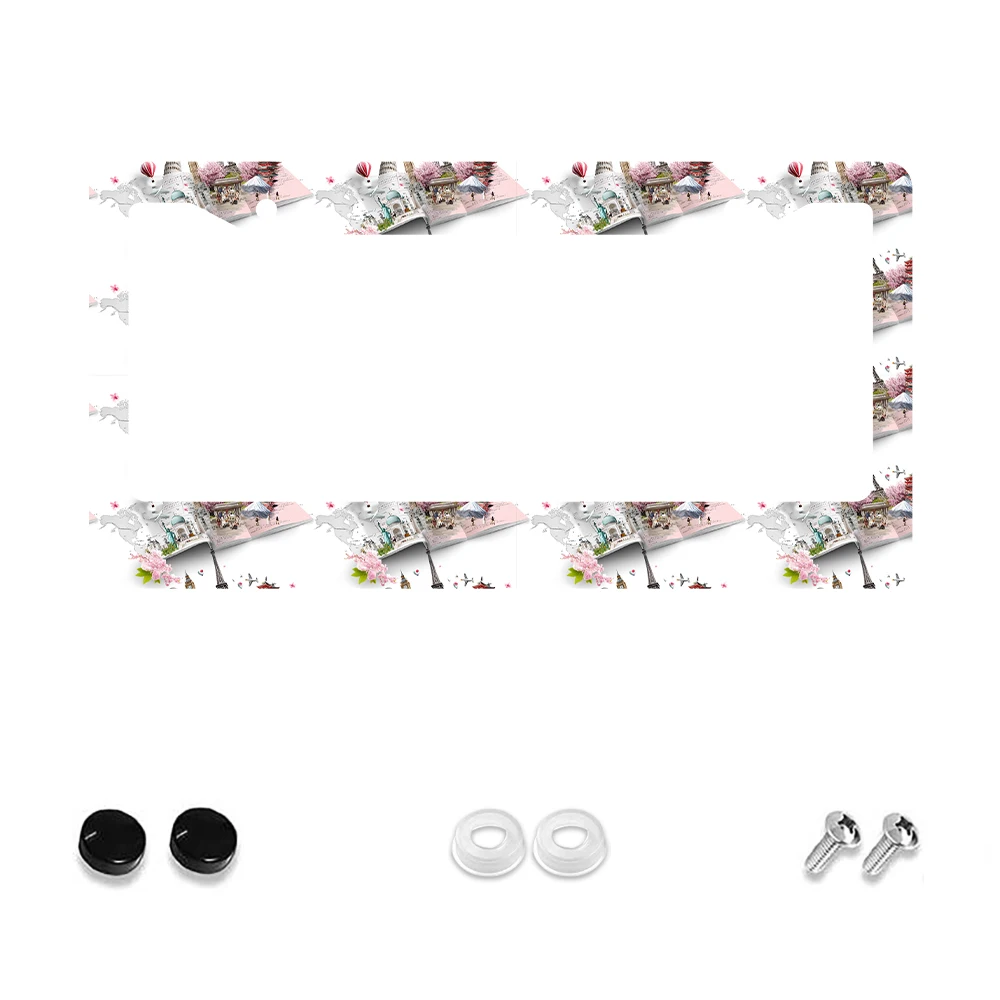 

1pc Pink World Landmarks Pattern 2 Hole License Plate Frame Aluminum Material 6x12 Inches with Screw Set Retro Novelty Car Deco