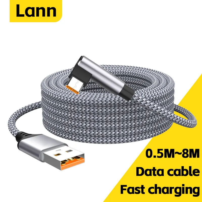 Câble de Charge rapide USB C coudé Type C 6A, 3m 5m, extension de téléphone pour appareil photo Samsung Huawei Xiaomi Oppo OnePlus VR