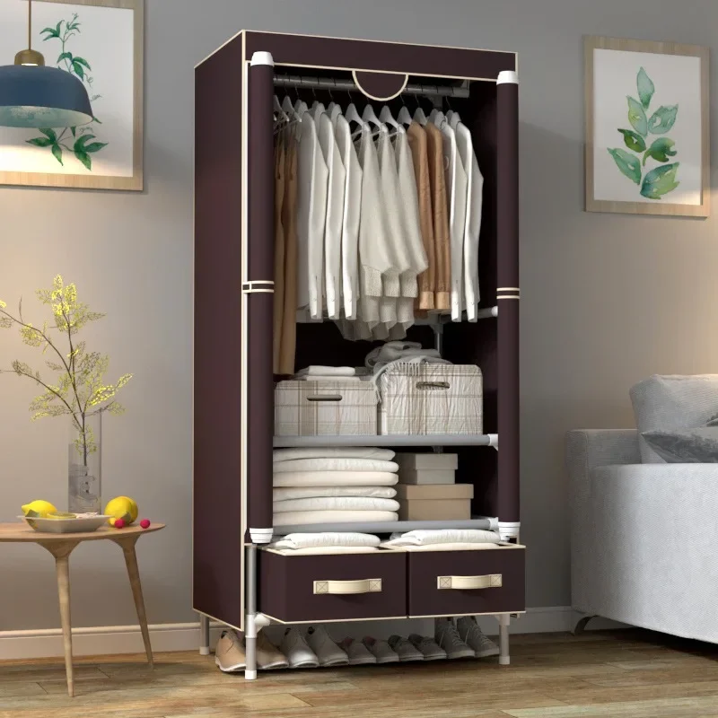 Modern Simple Storage Wardrobe Bedroom Storage Single Economy Fabric Wardrobe 19mm Steel Pipe 75CM