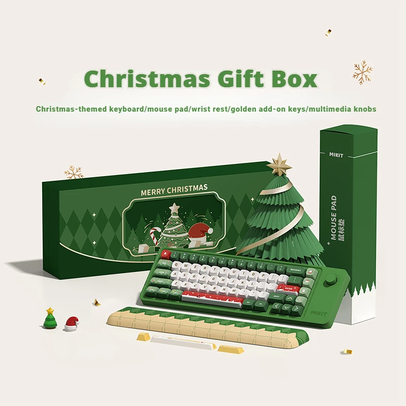 

ECHOME Christmas Theme Mechanical Keyboard Wireless Tri-Mode Hotswap RGB Gasket Replaceable Knob Office Gaming Keyboard for Girl