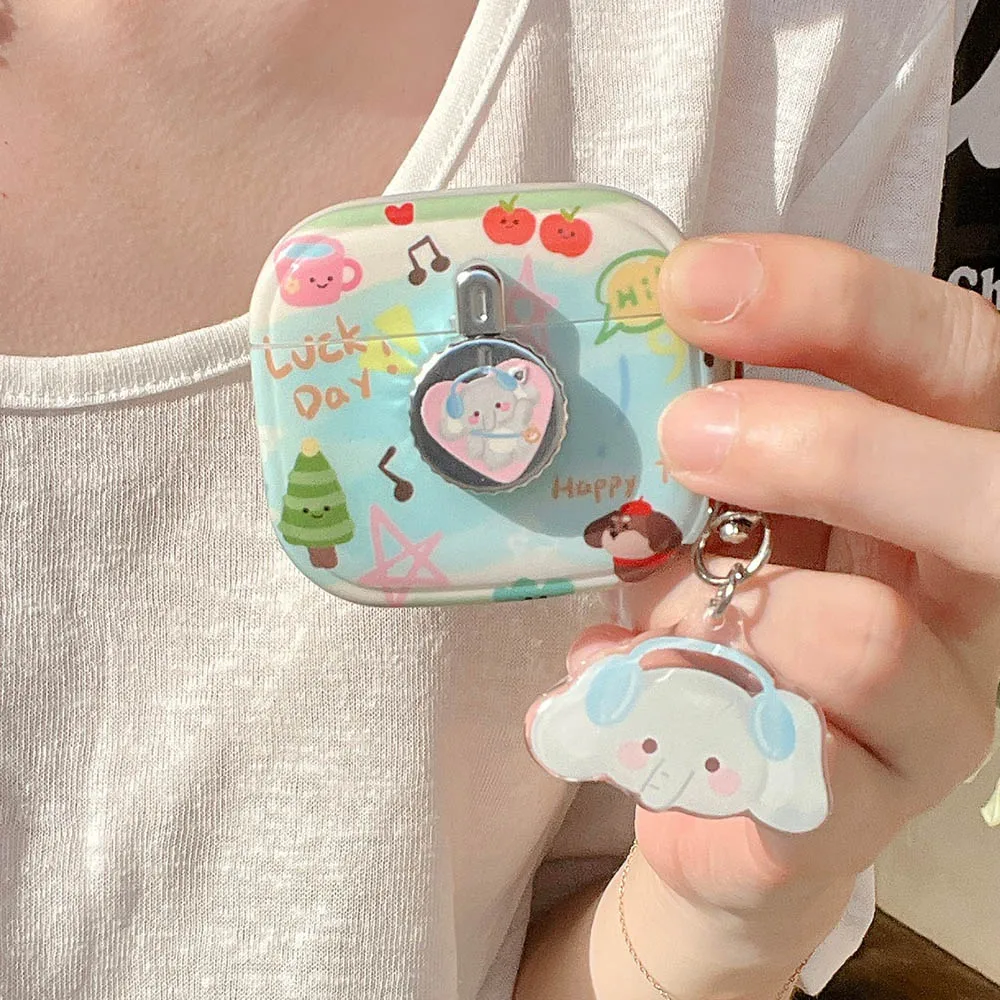 Simpatico elefante musica pendente rimbalzo magnetico interruttore aperto custodia per auricolari per Apple AirPods 1 2 3 Pro Air Pods Pro 2nd Luck Cover