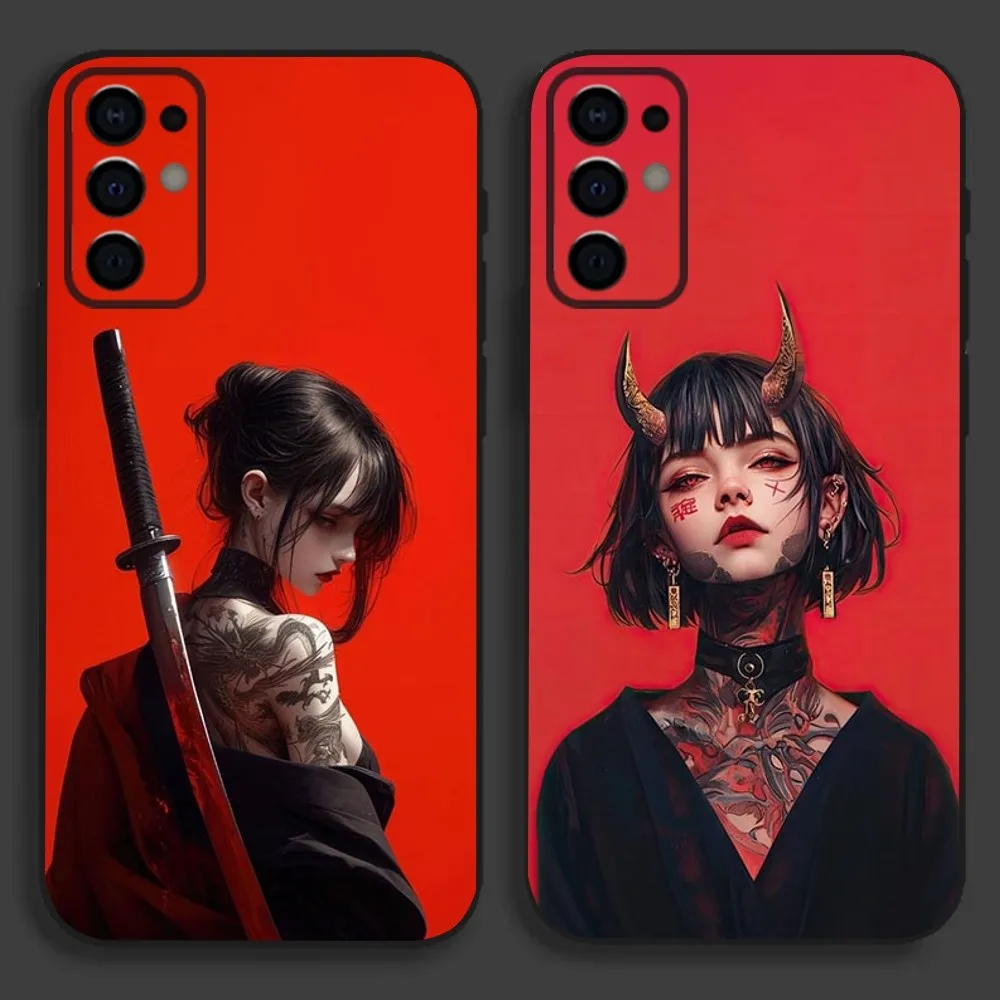 

Samurai Warrior Geisha Phone Case For Samsung S24,S21,S22,S23,S30,Ultra,S20,Plus,Fe,Lite,Note,10,9,5G Black Soft Cover
