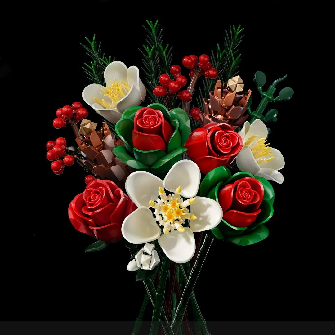 Yellow Flower Bouquet Building Set Block Roses Artificial Flowers Brick Kit Botanical Collection Home Decor Christmas Adult Gift view 4