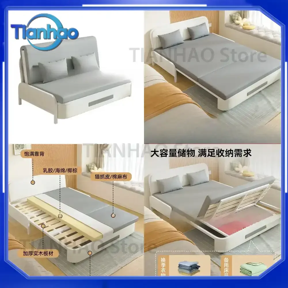 Folding Sofa Bed for Balcony Small Apartment Dual Purpose Multi Function Retractable Double Sofa Bed with Wood Frame