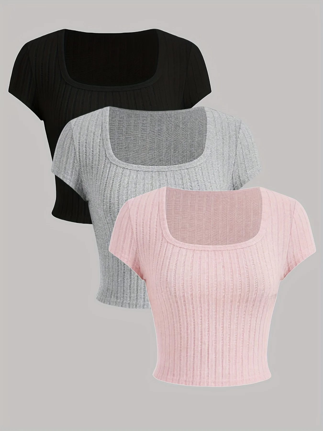 

New fashion versatile casual square-neck large size T-shirt three-piece set