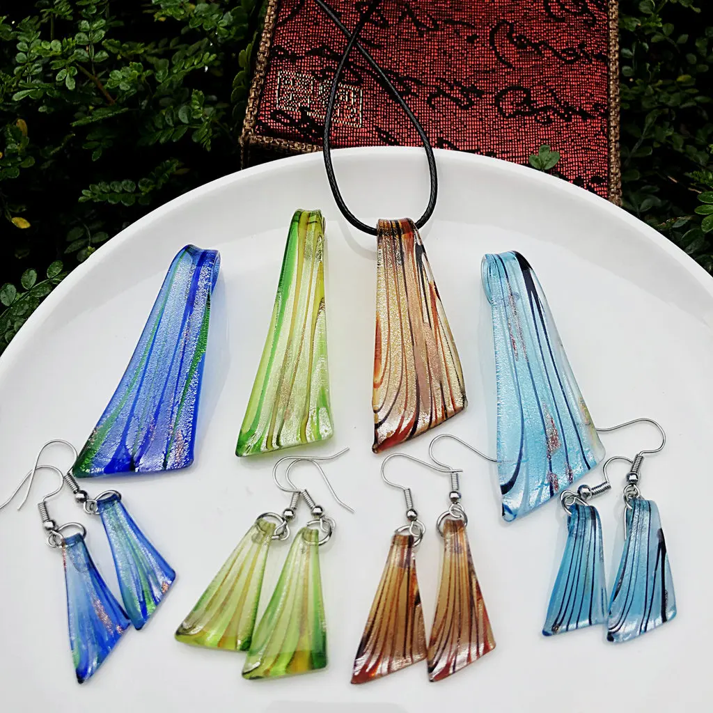 4sets Fashion Knife Shape Mix Colors Murano Lampwork Glass Necklace Earring Jewelry Set,