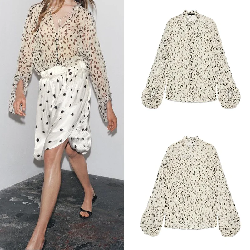 

Casual Polka Dot Print Long Sve irt V Ne Loose Fit Street Sle Women's Summer New Arrival Polyester Fiber 00%