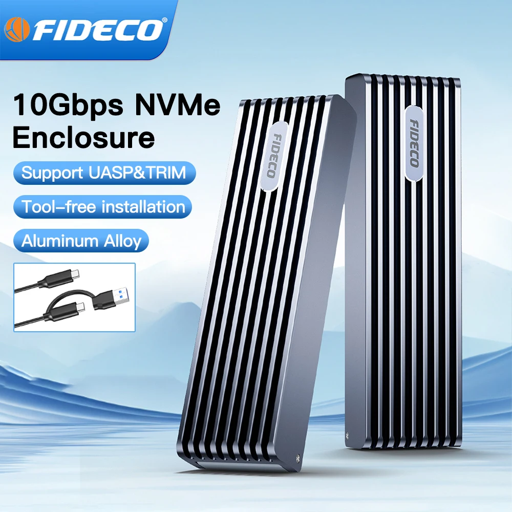 

FIDECO M.2 NVMe Enclosure Type-C USB3.2 10Gbps NVMe SSD Enclosure Adapter Support UASP and Trim Aluminum Alloy Body M.2 SSD Case