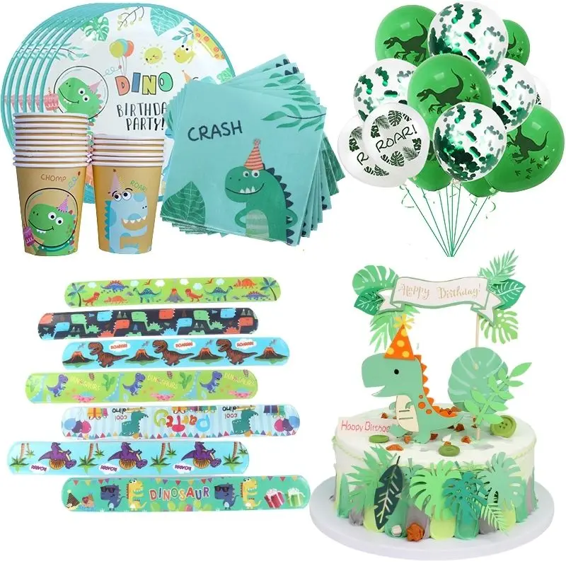 Dinosaur Birthday Party Supplies Disposable Tableware Cup Plate Cake Topper Kids Favors Ballons Birthday Party Decorations