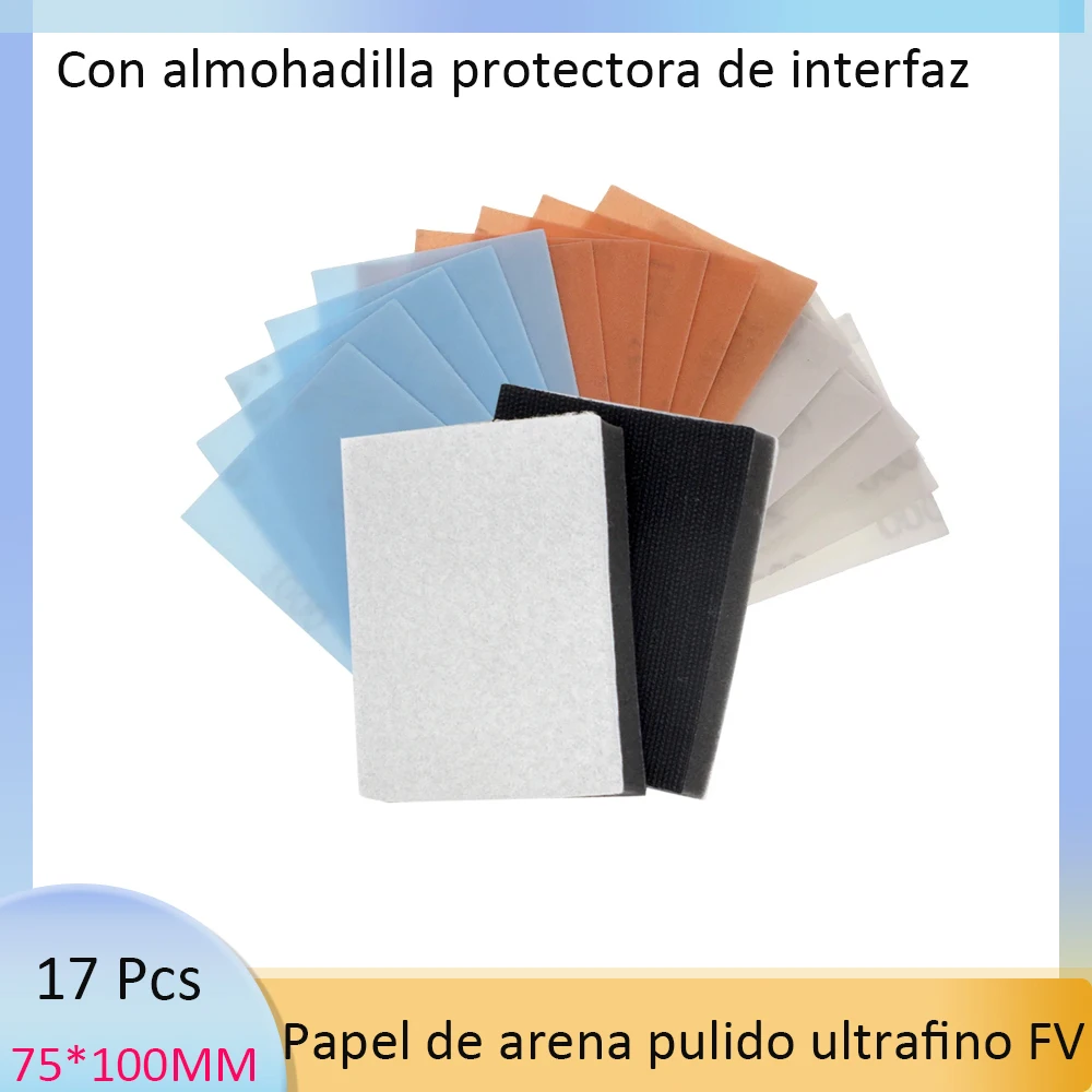 Kit de disco de arena FV de 17 piezas de papel de arena pulido ultrafino de 75x100 mm para el pulido suave de arena de 1000 a 2000 con pintura de aerosol automotriz