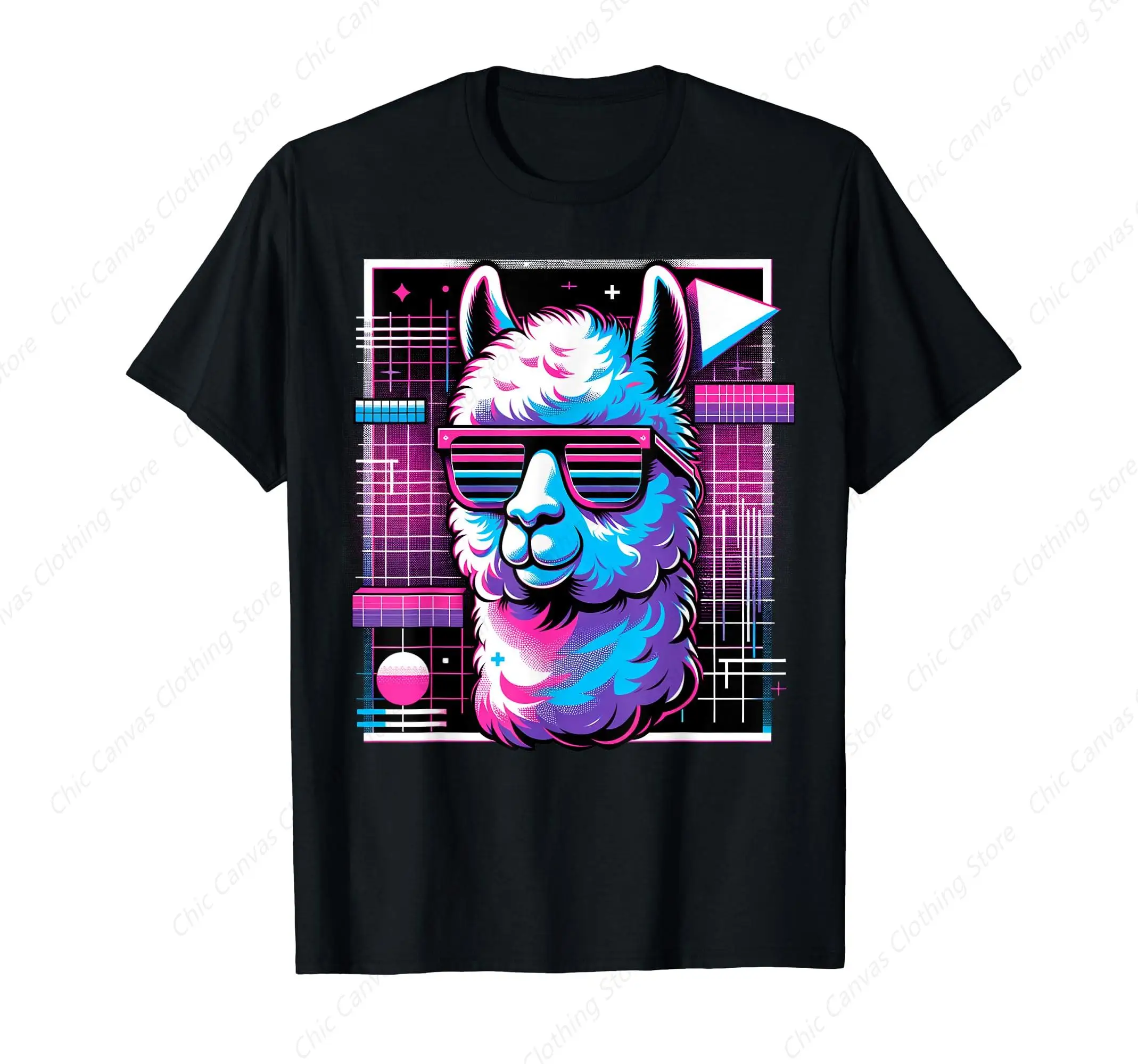 

Men's Retro Alpaca Lover T-shirt Cool Printed Pure Cotton Casual Loose Black Short Sleeve