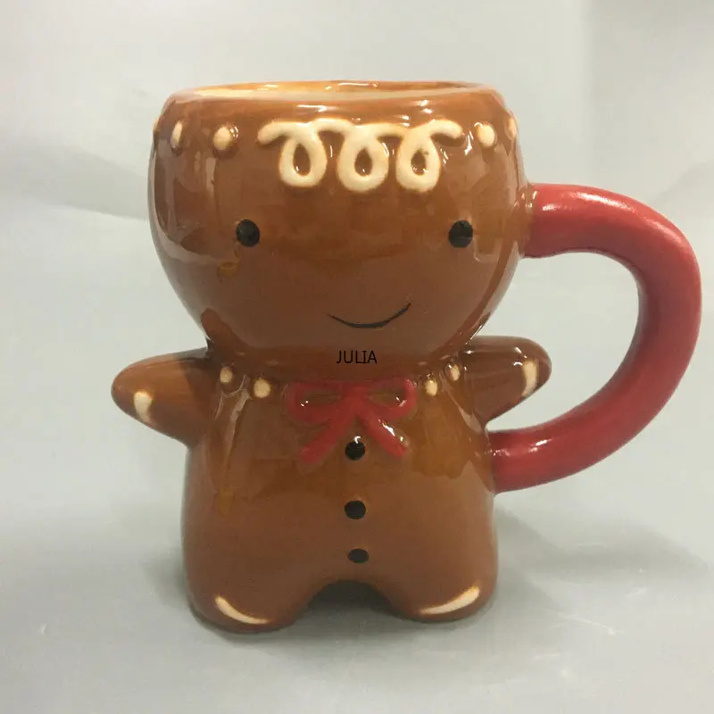 300ml Gingerbread Man Mug Cartoon Cute Kawaii Christmas Mug 3D Gingerbread Man Ceramic Cup Milk Coffee Water Cup Mug Gift