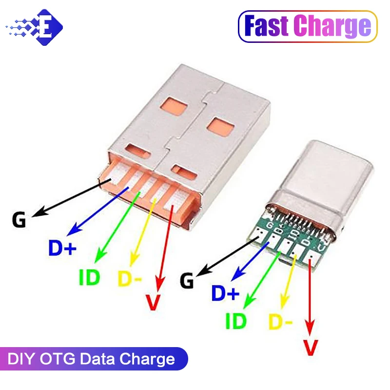 1Zestaw szybkiego ładowania USB typu C 65W 5A Złącze męskie Spawanie z 5-pinową płytką drukowaną + męski 6-pinowy USB typu A DIY OTG Data Charge DIY KIT