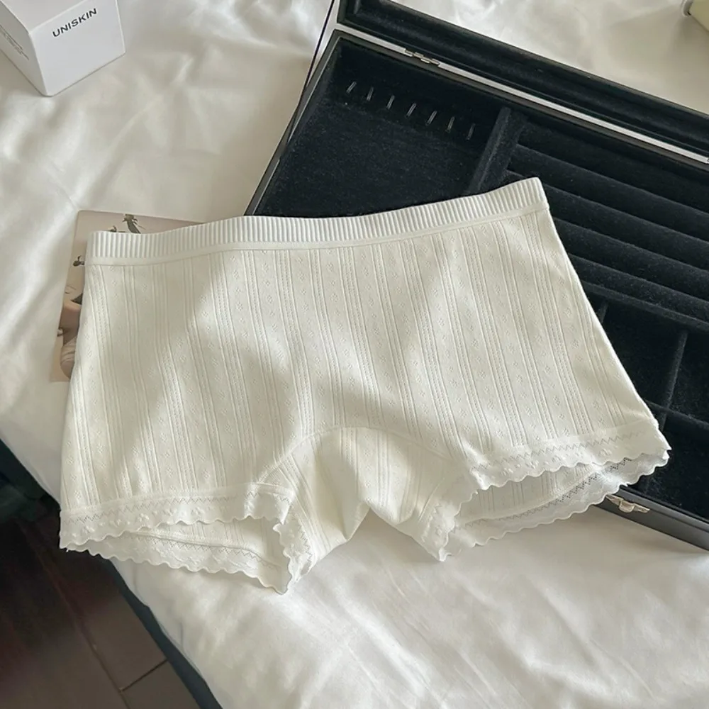Lingerie Mid Waist Lace Safety Pants Underwear Lingerie Ladies Leggings Shorts Cotton Anti-exposure Flower Panties Daily