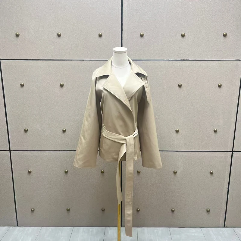 

Women's windbreaker New asymmetrical slim fit women's jacket for autumn 2025 belt decoration Cotton Women's coat y2k outerwears