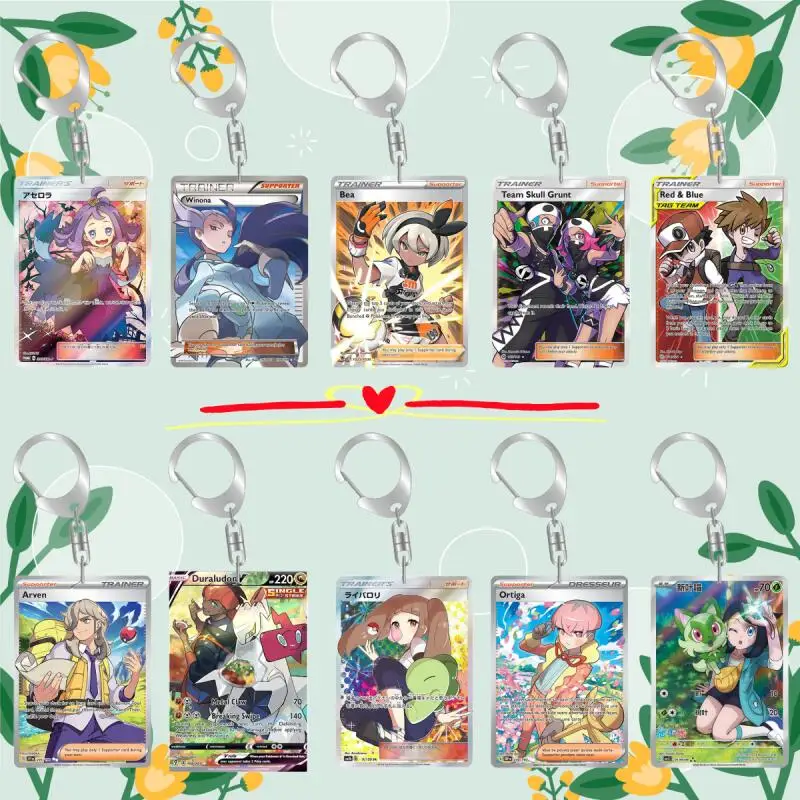 Llavero de acrílico de dibujos animados de anime para Acerola, Winona, Bea, Arven, Ortiga, Duraludon, Sprigatito, con hebilla para tarjetas, colgante para mochila, regalo