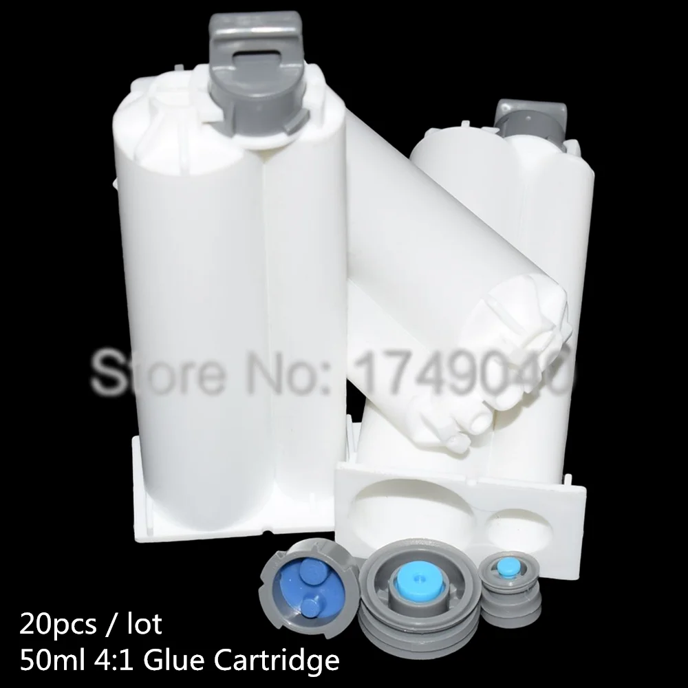 Cartuchos vacíos de doble barril, tubo de pegamento AB con pistones de sellado para pistolas de pegamento AB de 50ml, 1:1, 4:1, 1:2, 20 piezas, 50ml
