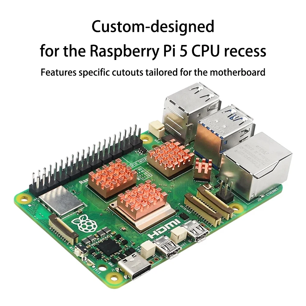 Kit Pendingin Raspberry Pi 5 Pendingin Tembaga Murni Set Pendingin CPU 4-Piece Untuk Raspberry Pi 5 Dengan Perekat Teraplikasikan