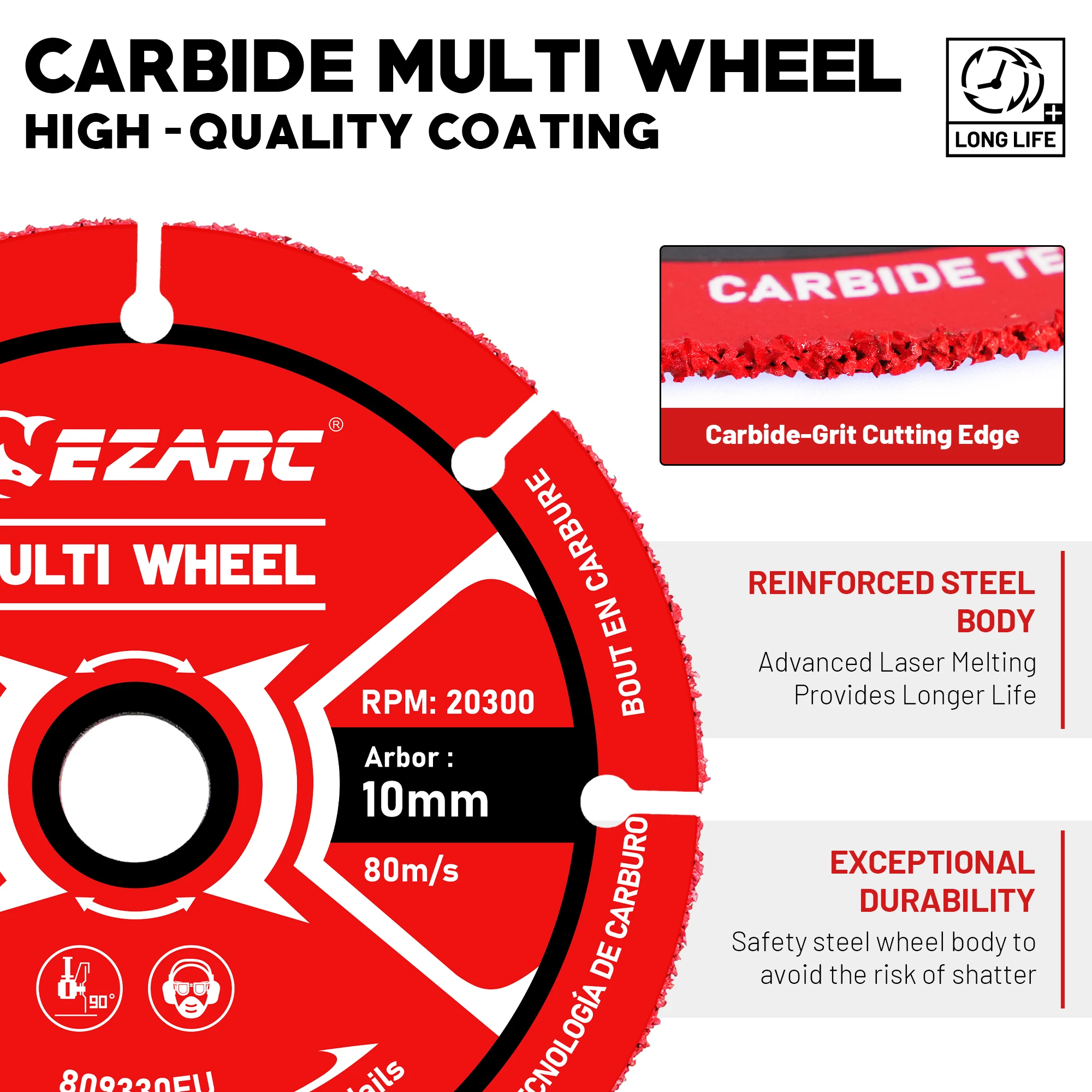 EZARC disco de corte de múltiples ruedas de carburo, 76mm x 10mm, amoladora angular, disco de corte de madera para madera, madera con clavos, plástico, 2 piezas
