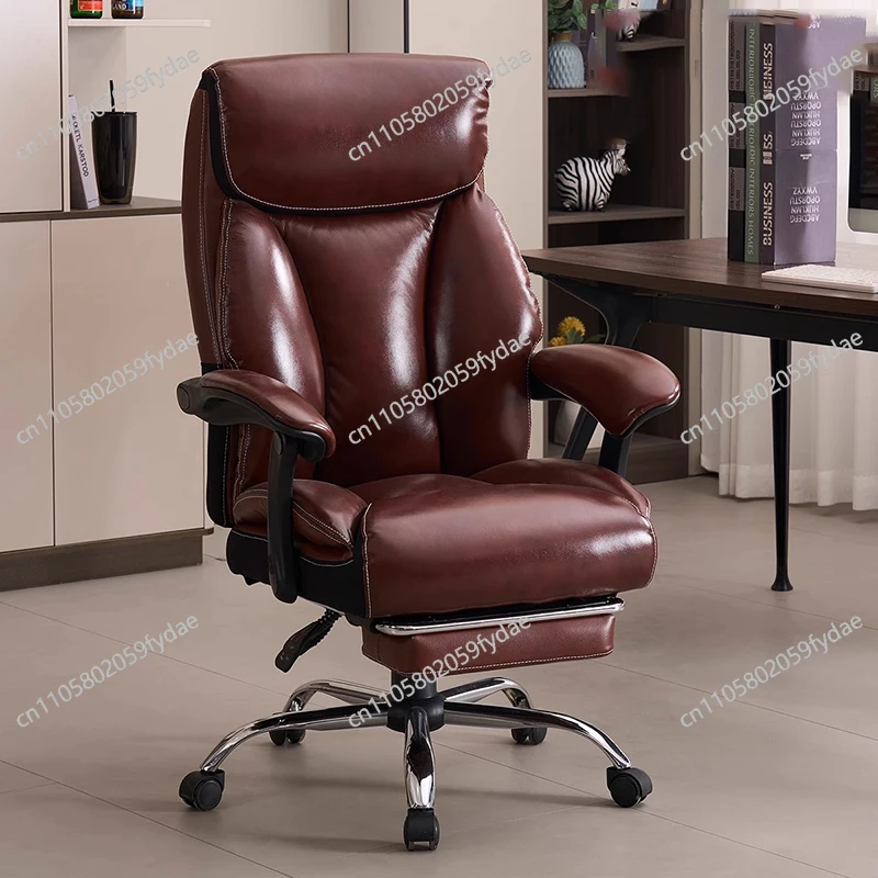 Cadeira de Escritório de Luxo com Balanço, Cadeira Giratória Ergonômica em Couro, Confortável, Sillas de Oficina, Móveis para Casa