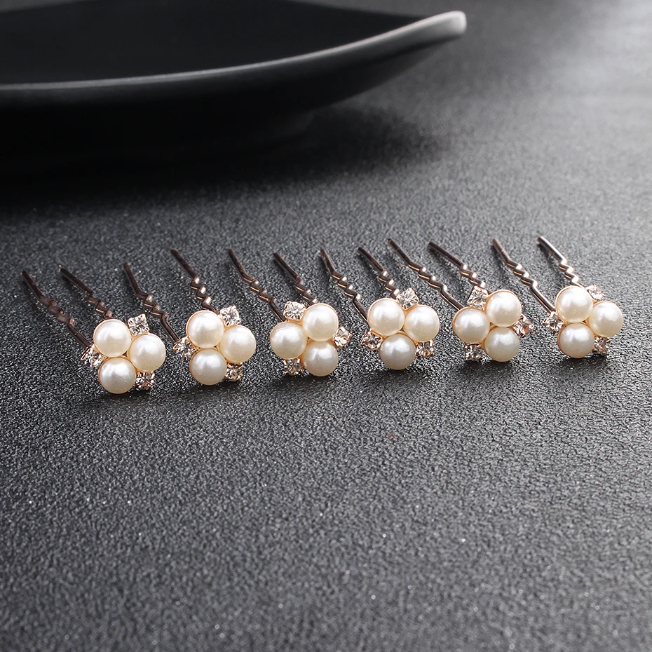 6 pcs/lot Austrian Crystal Rhinestones Bridal Hairpins Pearl Wedding Headpieces Hair Jewelry Accessories for Women Holiday Gift