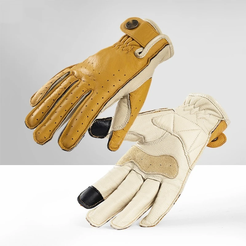 For Motorcycle Sheepskin Touchscreen Gloves Vintage Anti-Slip Breathable Spring Autumn V5 No-Drill Accesorios Moto