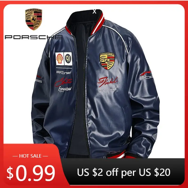 

Наклейка на автомобиль Porsche, винтажные гоночные куртки, мотоциклетные куртки-бомберы, куртки для мужчин и женщин, парные куртки из искусственной кожи с вышивкой