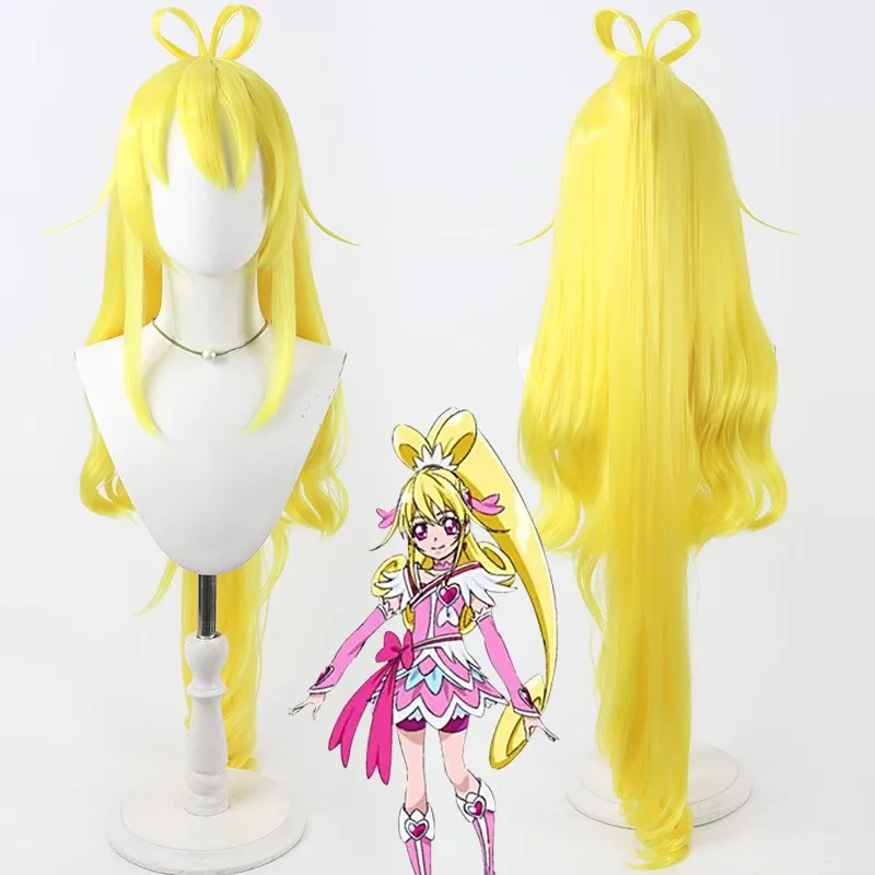 

Anime PreCure Cure Heart Aida Mana Cosplay Wig 100cm Long Yellow Ponytail Heat Resistant Hair Halloween