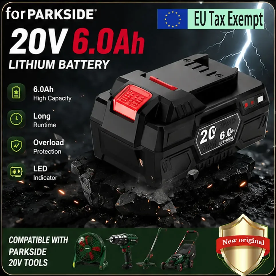 Batteria di ricambio agli ioni di litio da 6,0 Ah e 20 V, compatibile con la serie Parkside X-20V, per PAP 20 B3/A3, PAPS 208 A1, batteria per utensili elettrici, adatta per trapani, tosaerba e