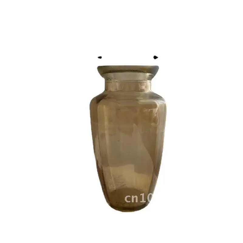 

European Style Vintage Amber Transparent Glass Vase Simple Hydroponic Flower Arrangement Home Decoration Handmade Ins Style