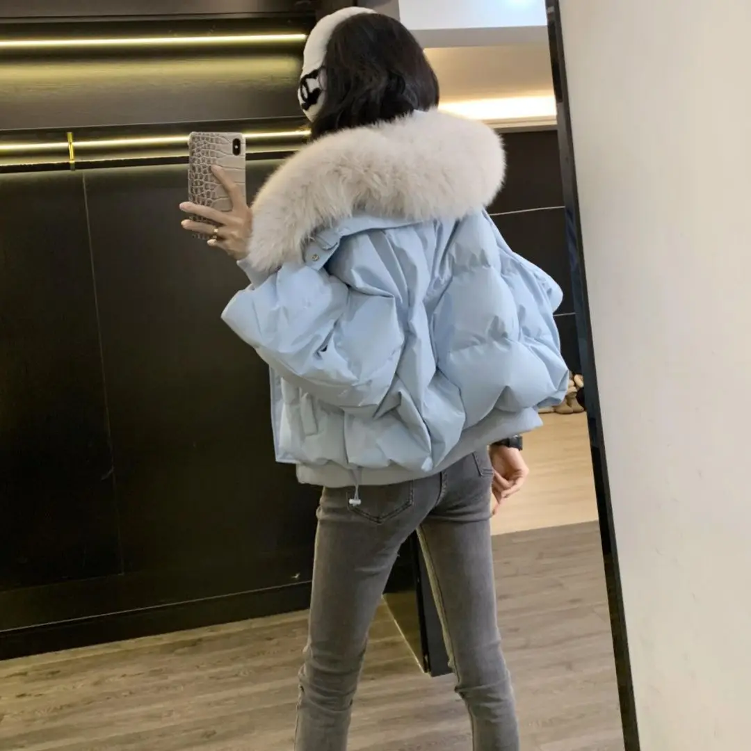 تصميم الأزياء الشعور الربط كبير الفراء طوق الملابس المبطنة بالقطن الشتاء سترة دافئة سميكة جديدة #4