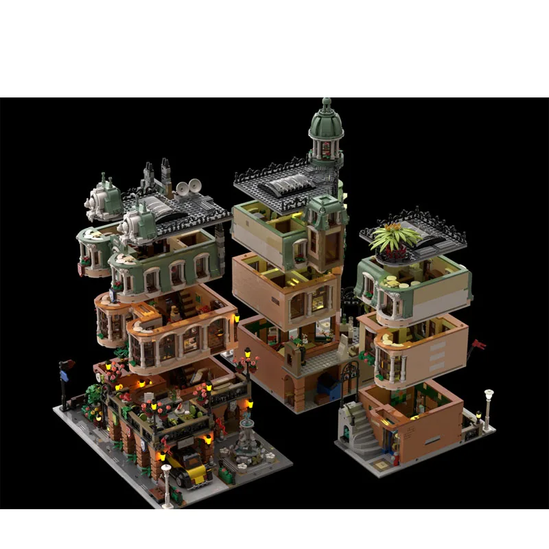 

MOC-111979 Большой городской отель, вид на улицу, строительные блоки, модель 9718 деталей, MOC, креативные строительные блоки для мальчиков и детей на день рождения, игрушки, подарки