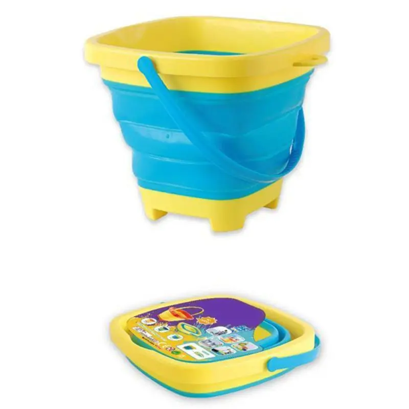 Portable Beach Bucket Sand Toy Foldable Collapsible Multi Purpose Plastic Pail Soft Rubber Folding Bucket for Children's Toys