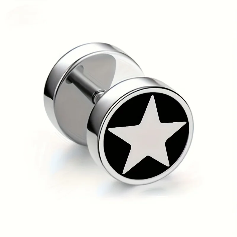 2pcs Unisex Fashion Street Cool Stainless Steel Star Round Dumbbell Stud Earrings for Men Women Daily Party Wear Jewelry 8mm