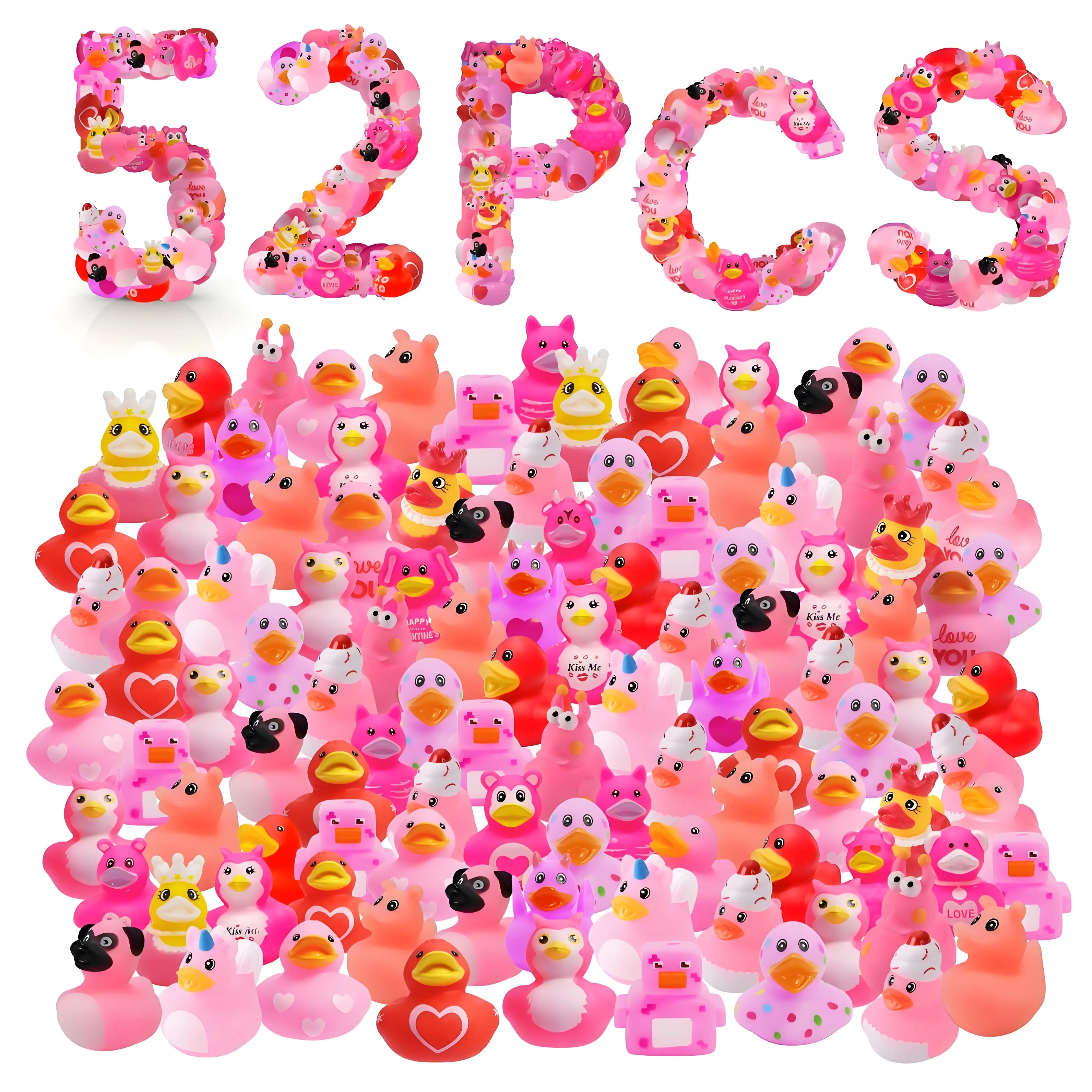 52Pack Valentine's Day Rubber Duck Bulk for Kid Funny Rubber Duck Valentine Jeep Duck for Ducking Valentine Party Baby Shower As