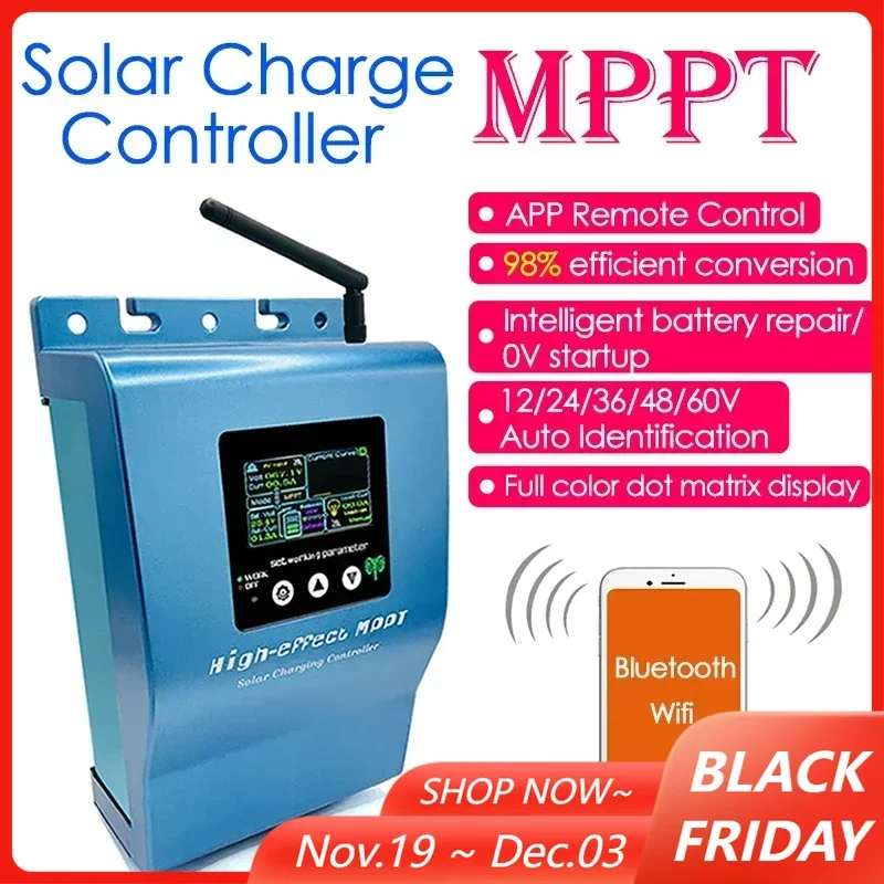 

MPPT Солнечный контроллер 12/24/36/48/60 в авто а полноцветный точечный матричный дисплей 0 В ввод в эксплуатацию Интеллектуальный ремонт аккумулятора регулятор