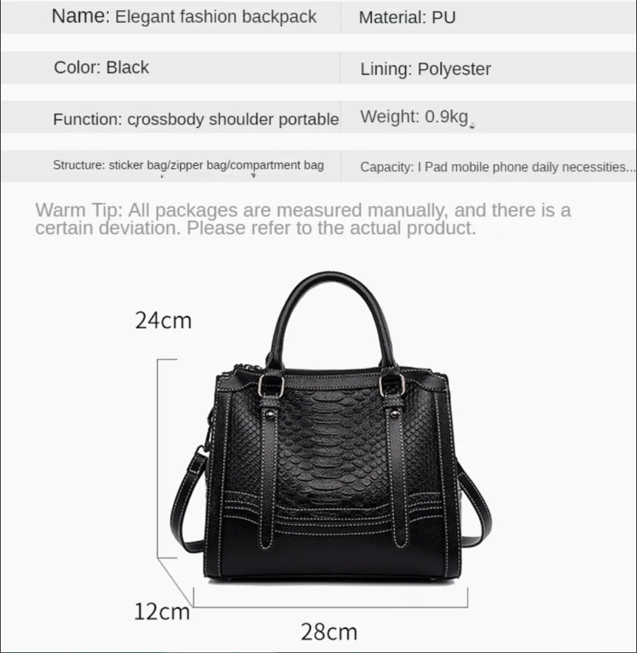 Large Capacity Crocodile Pattern Women's Handbag Fashion iPad Computer Phone Shoulder Bag Temperament Women's Handbag Shoulder B