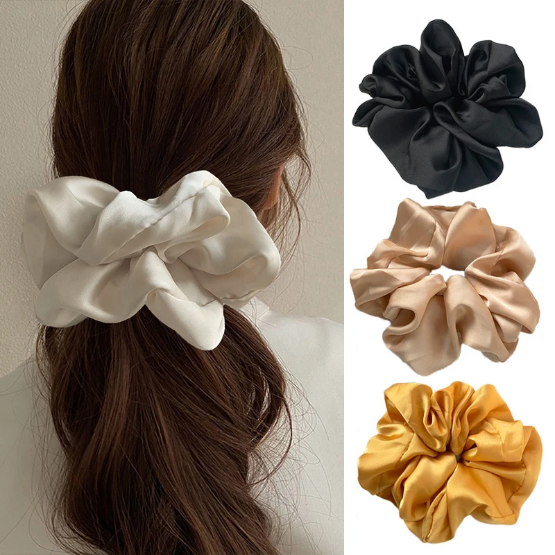 Fashion Silk Organza Solid Color Big Scrunchie Women Girls Elastic Hair Band Ponytail Holder Hair Tie Hair Accessories Wholesale