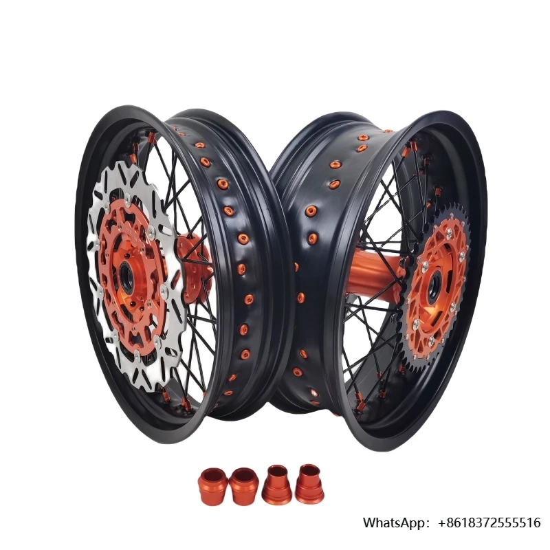 

Supermoto 17'' Complete Wheels Rim EXC SXF 125-450 2003-2024 Orange Hub