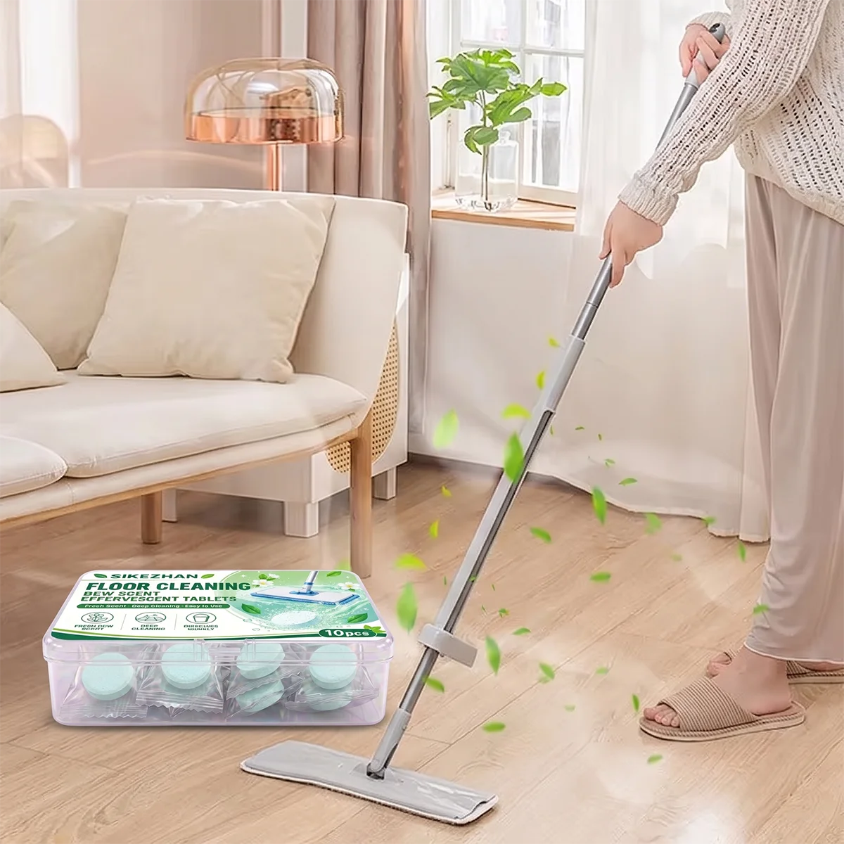 SIKEZHAN 10Pcs Floor Cleaning Effervescent Tablets Fresh Dew Scent Deep Stain Remover Concentrated Mopping Washer Detergent
